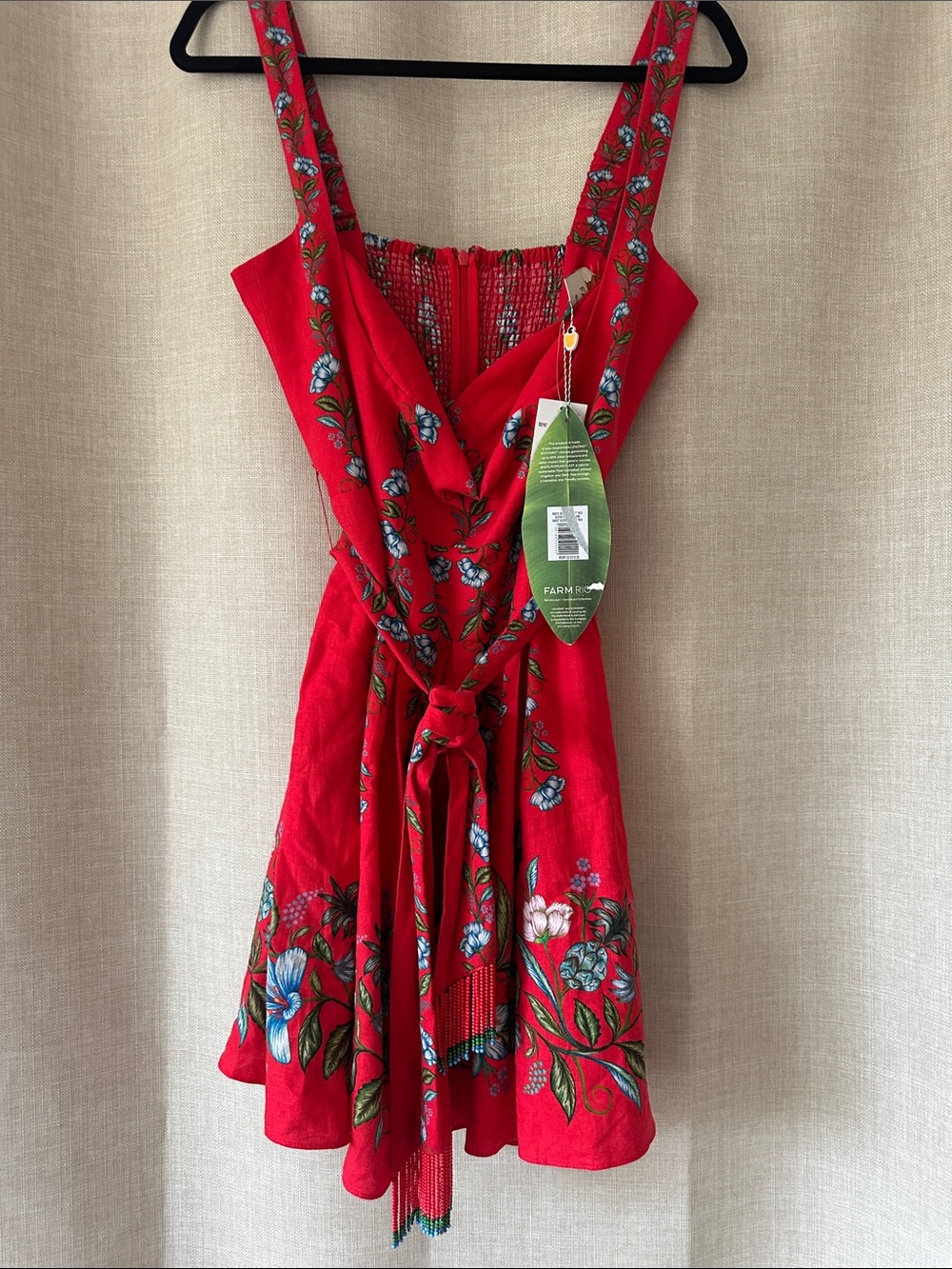 FARM Rio Red Floral Tie-Waist Mini Dress Sz L NWT - Picture 6 of 10